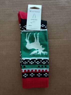 NWT Sofsole Christmas holiday reindeer novelty socks mens size 8-12.5